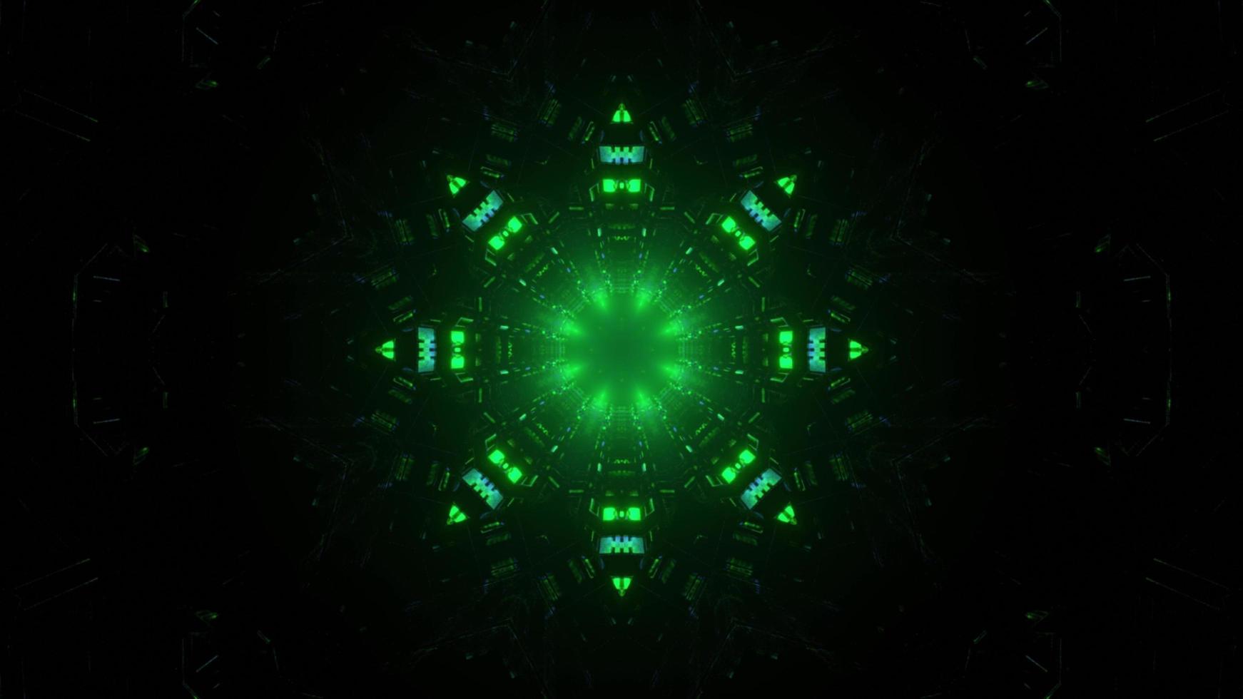 3d illustration of dark green neon tunnel photo