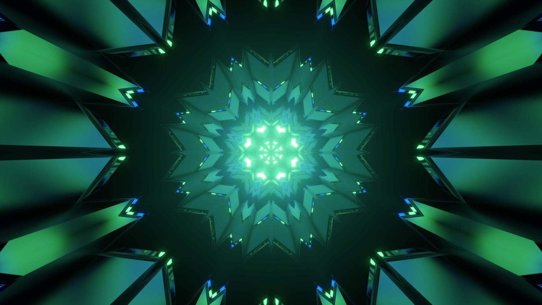Abstract 3d illustration of green geometric snowflake shaped pattern photo