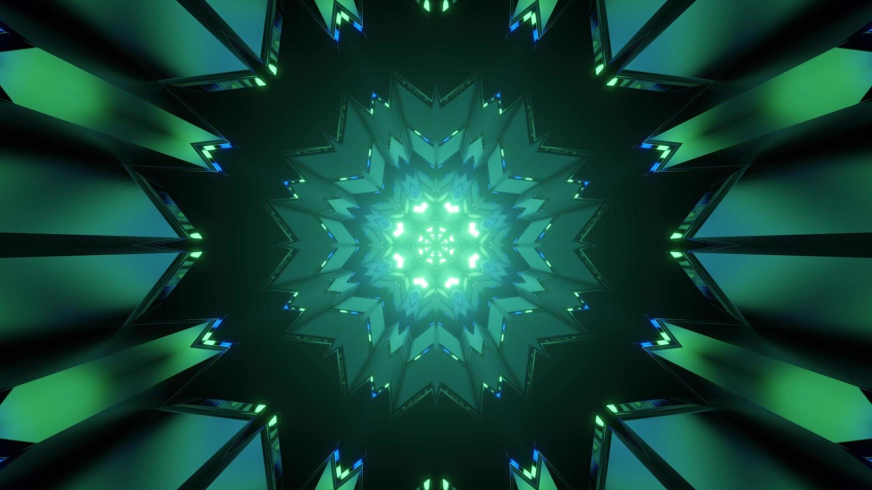 Abstract 3d illustration of green geometric snowflake shaped pattern photo