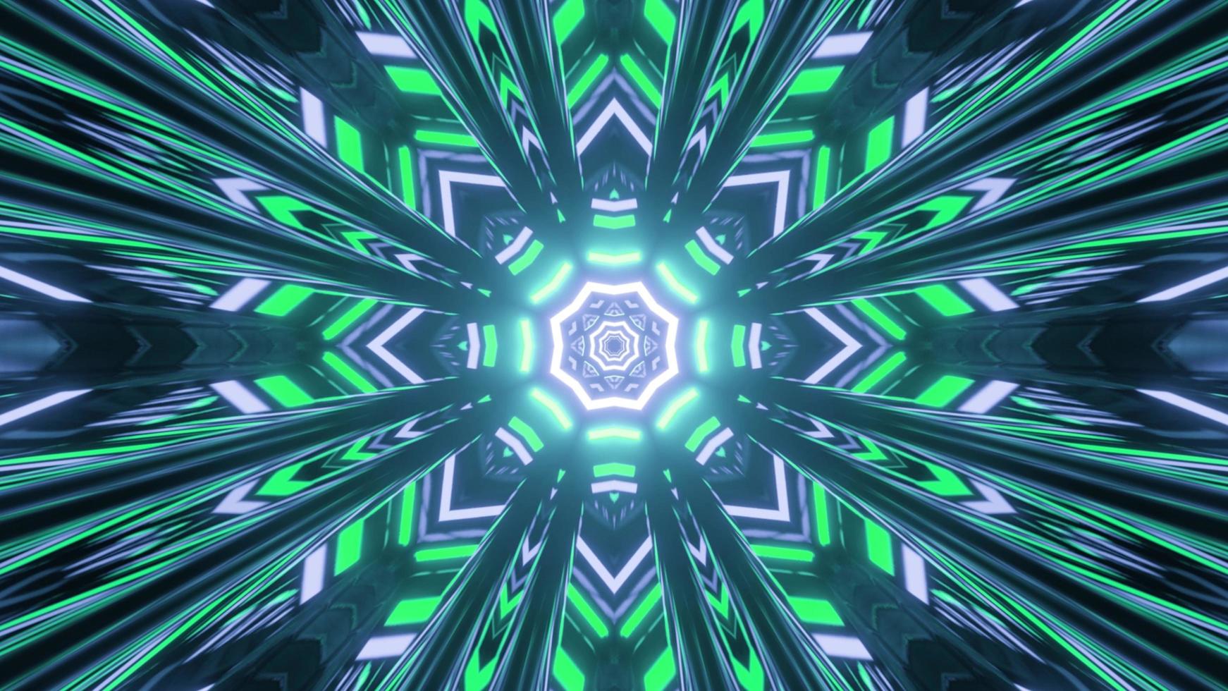 3D illustration of snowflake abstraction with glowing lights photo