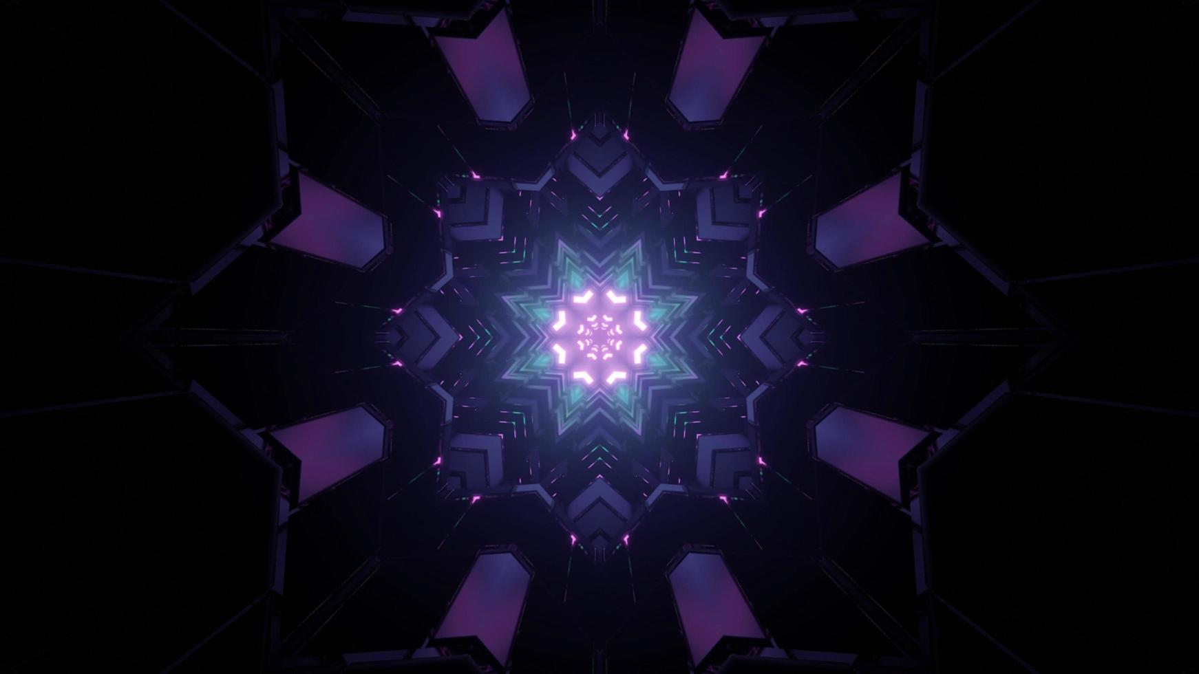 3D illustration of bicolor kaleidoscope pattern in darkness photo