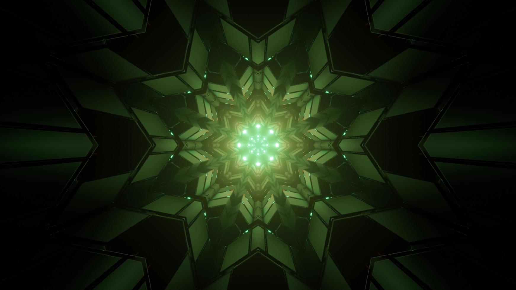 Ilustración 3d de fondo ornamental con luz de neón verde en la oscuridad foto