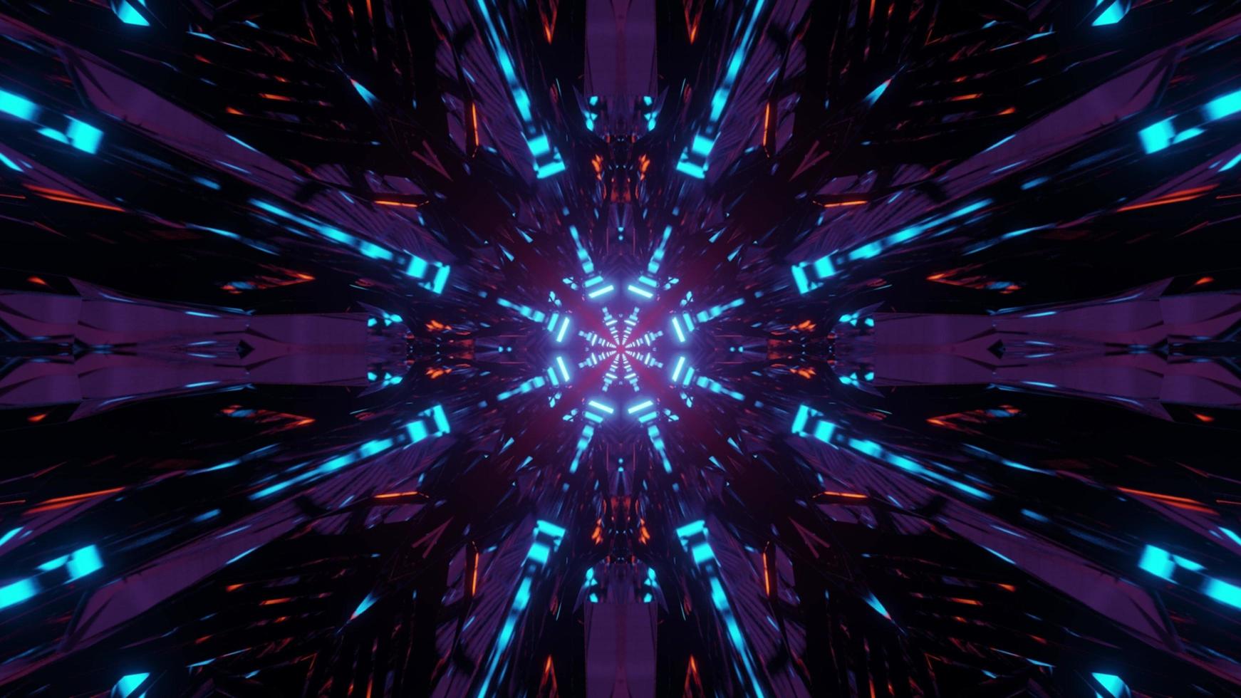 Glowing rays illuminating in dark tunnel of 3d illustration photo