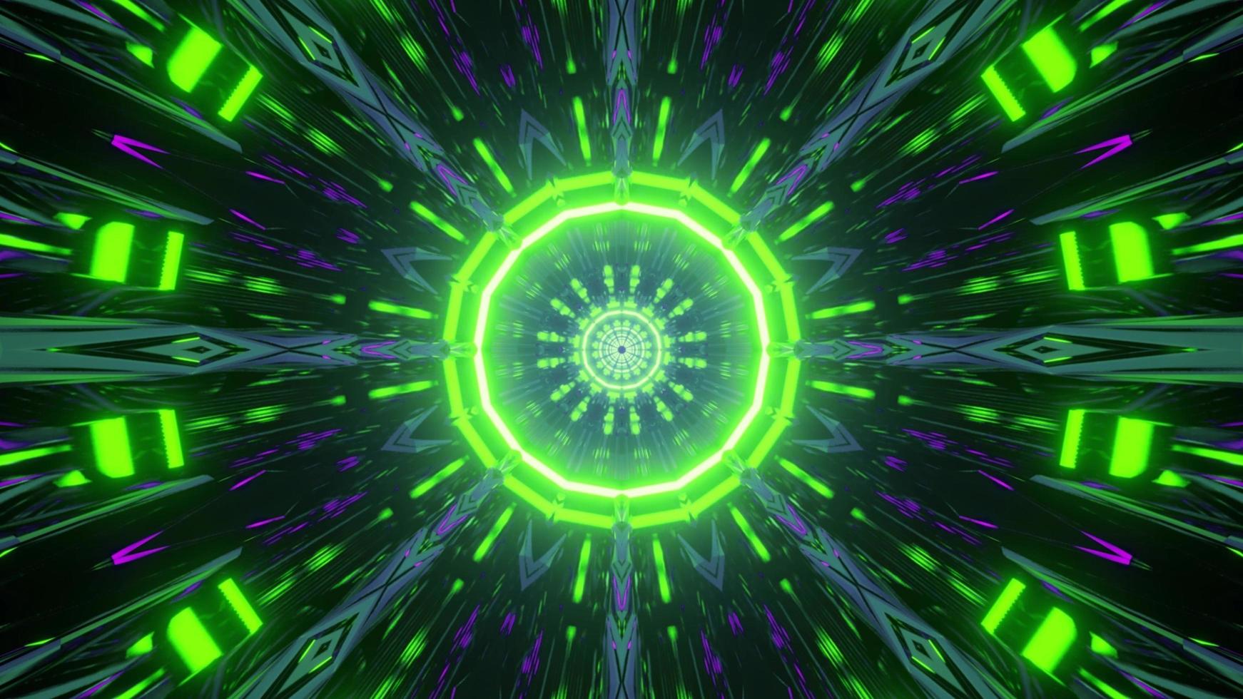 Green neon lights glowing on 3d illustration photo