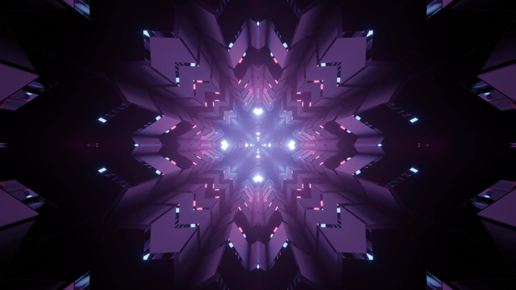 3D illustration of kaleidoscope snowflake pattern in darkness photo