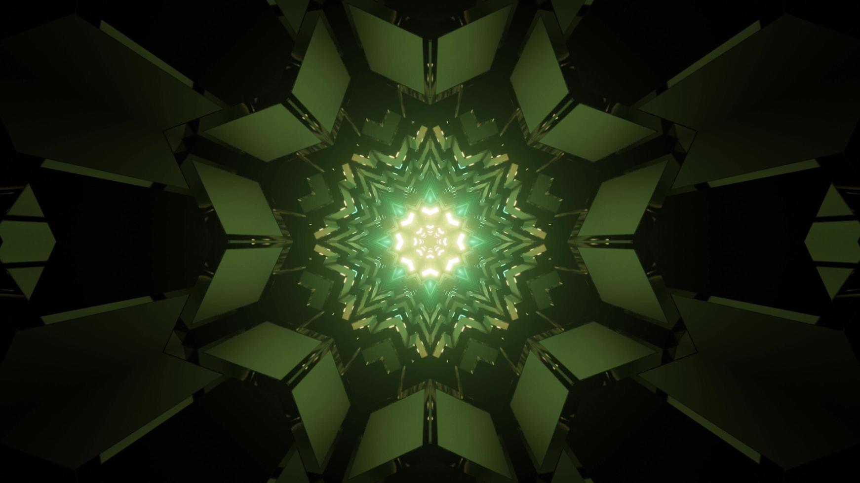 Pasillo futurista en forma de estrella en ilustración 3d de iluminación de neón foto
