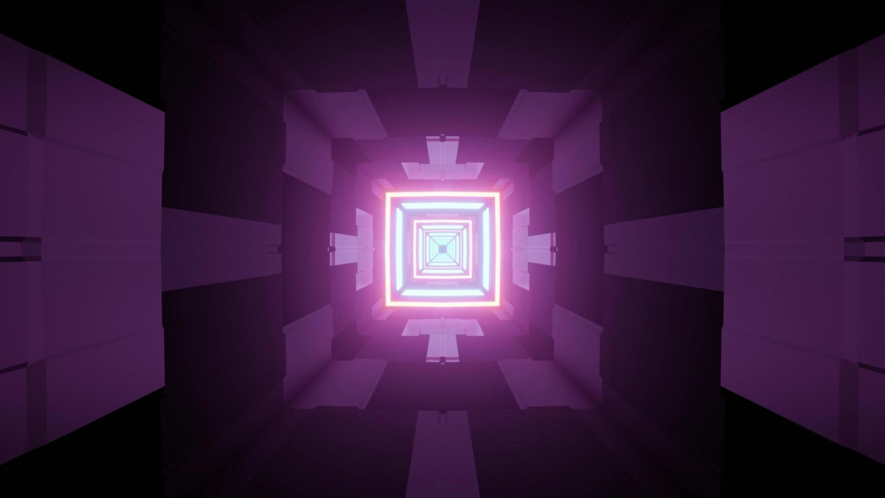túnel púrpura con luces de neón geométricas ilustración 3d foto