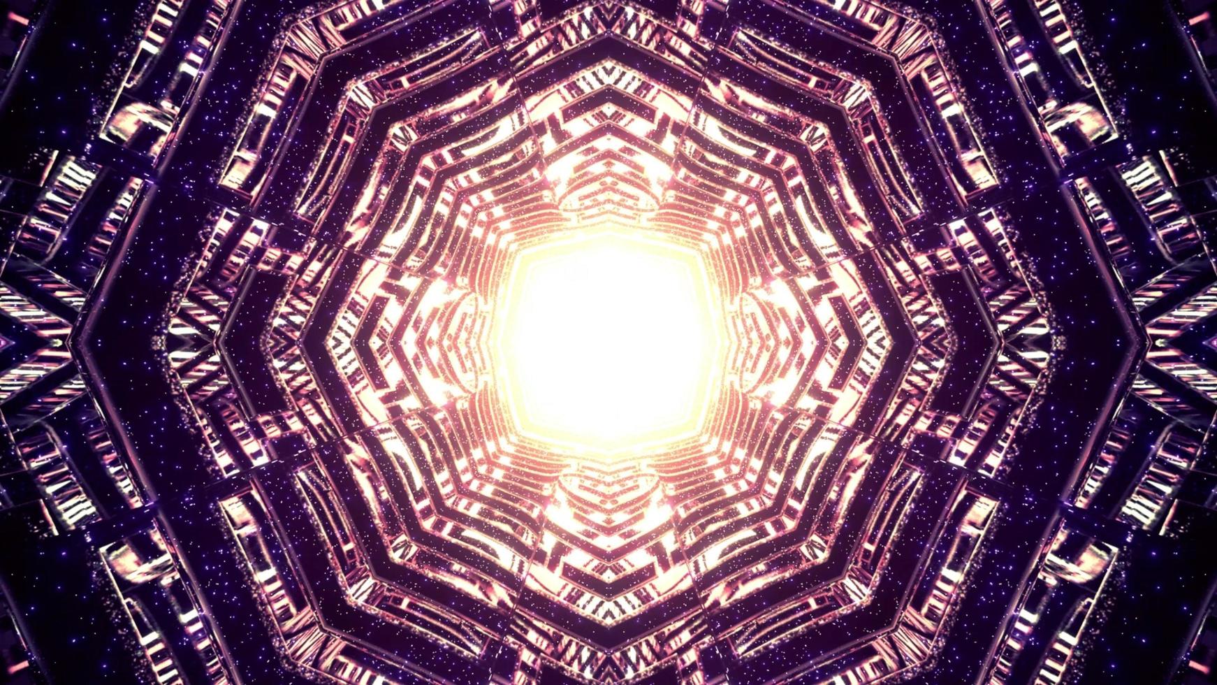 Shiny golden light inside of geometric tunnel 3d illustration photo