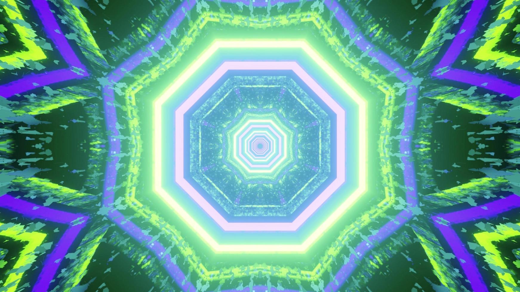 Patrón de neón octogonal con reflejos de luz ilustración 3d foto