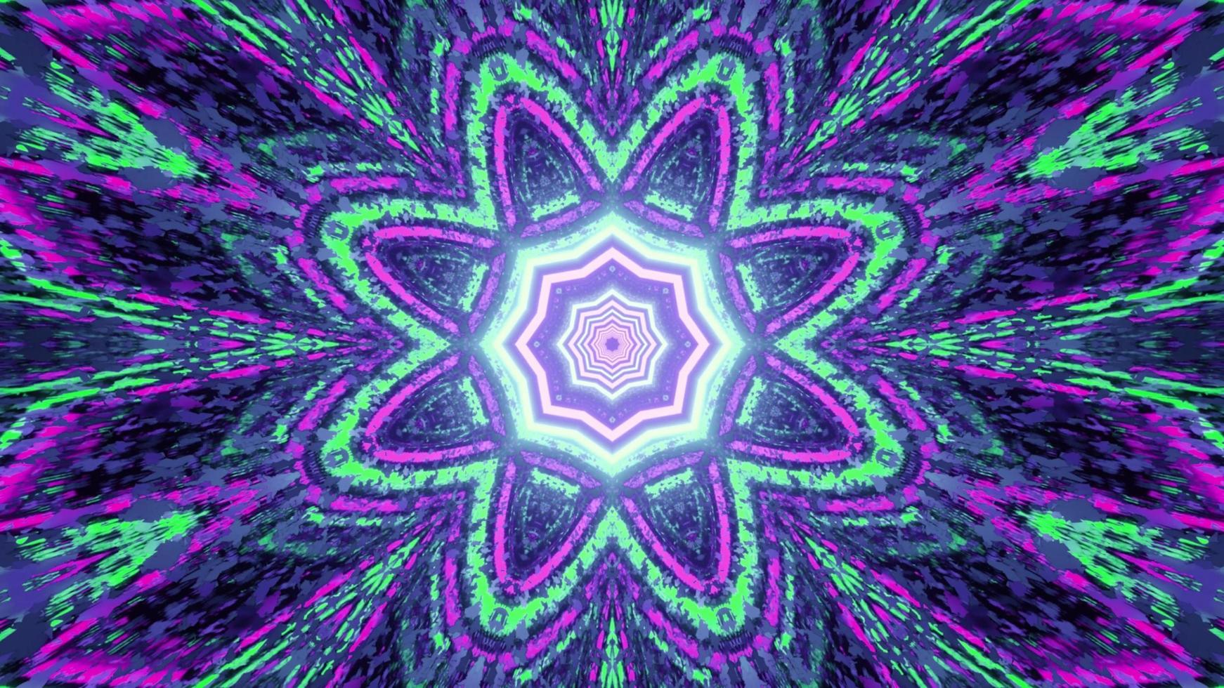 Green and violet geometric flower neon illumination 3d illustration photo