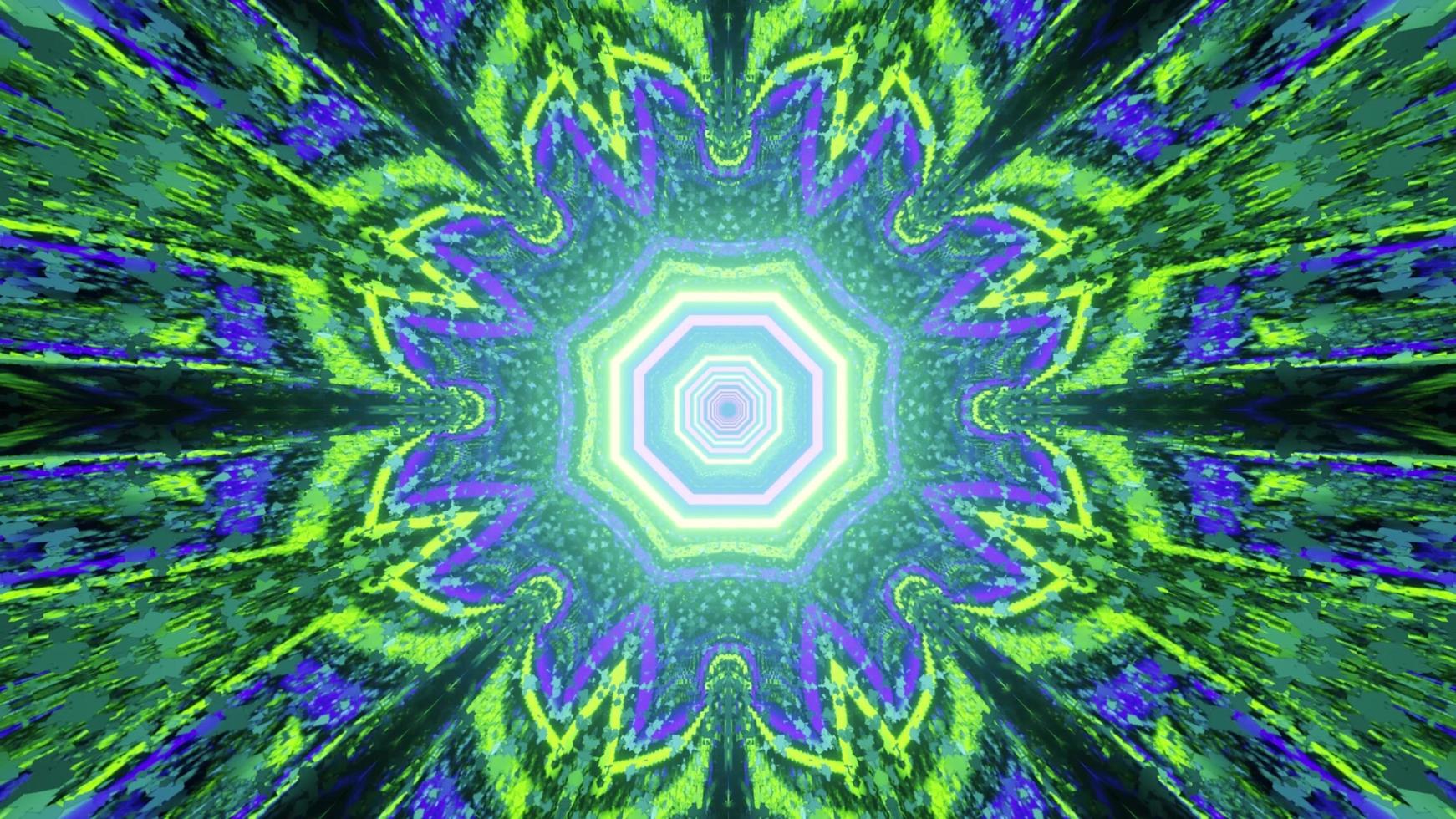 Glowing kaleidoscope neon ornament 3d illustration photo
