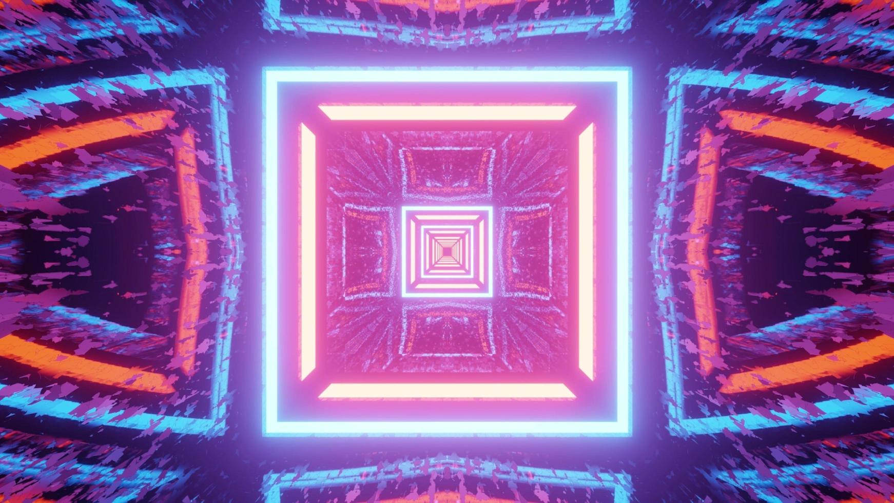 Colorful neon illumination of geometric tunnel 3d illustration photo