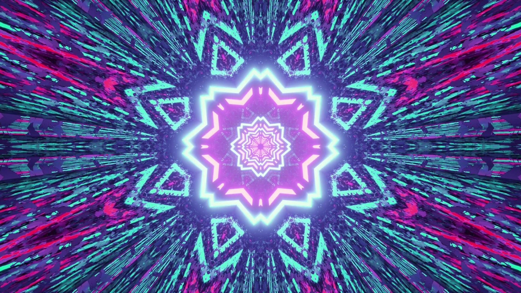 3D illustration of glowing kaleidoscope background with neon lights photo