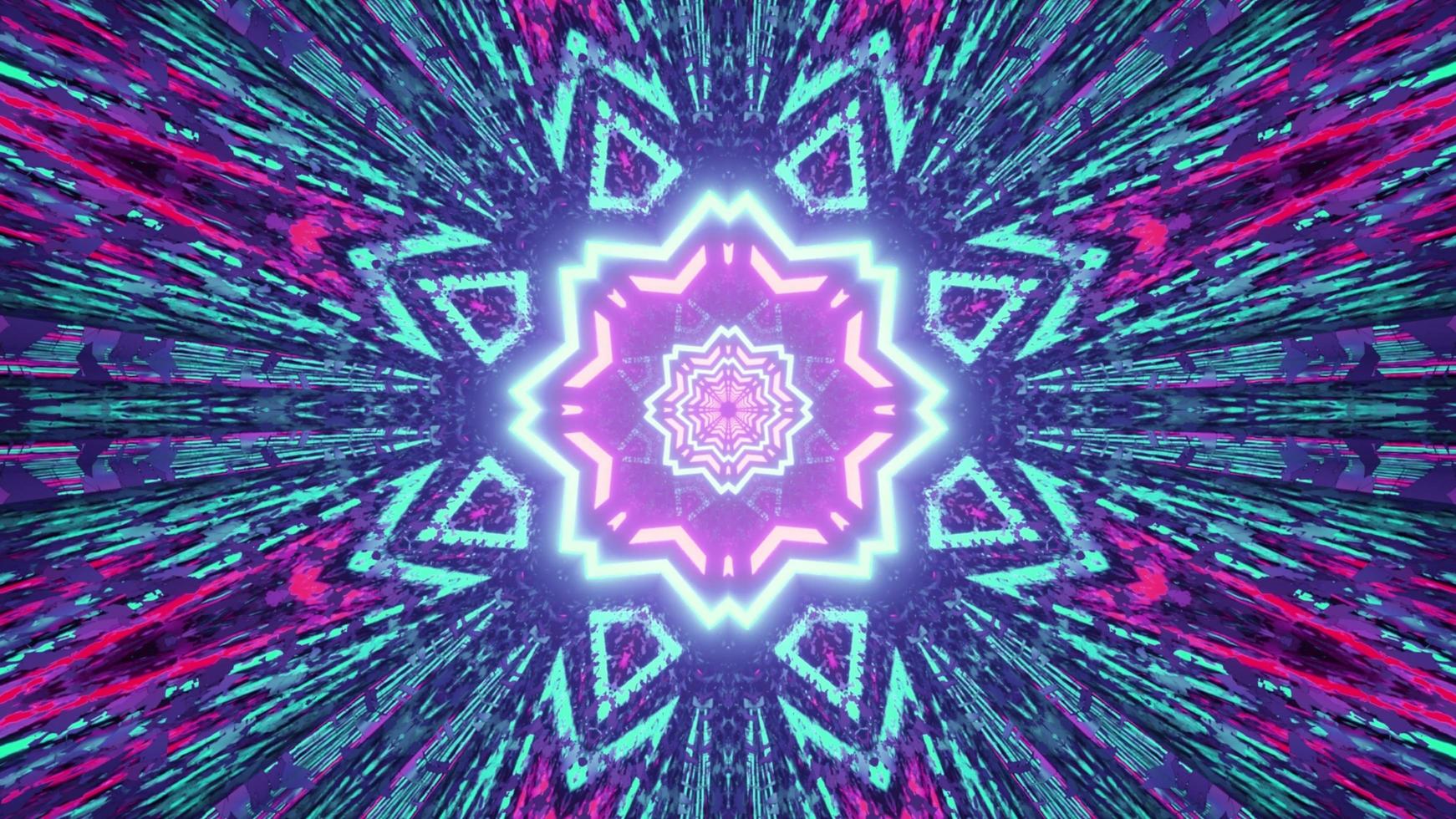 3D illustration of glowing kaleidoscope background with neon lights photo