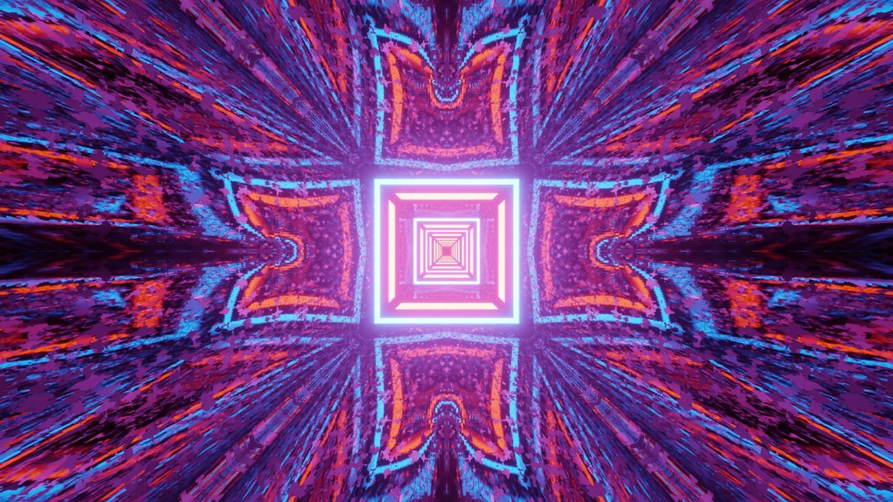 Distorted reflections of geometric neon pattern 3d illustration photo