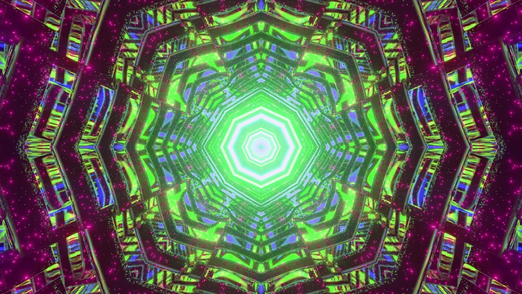 3D illustration of abstract neon illumination forming ornamental pattern photo