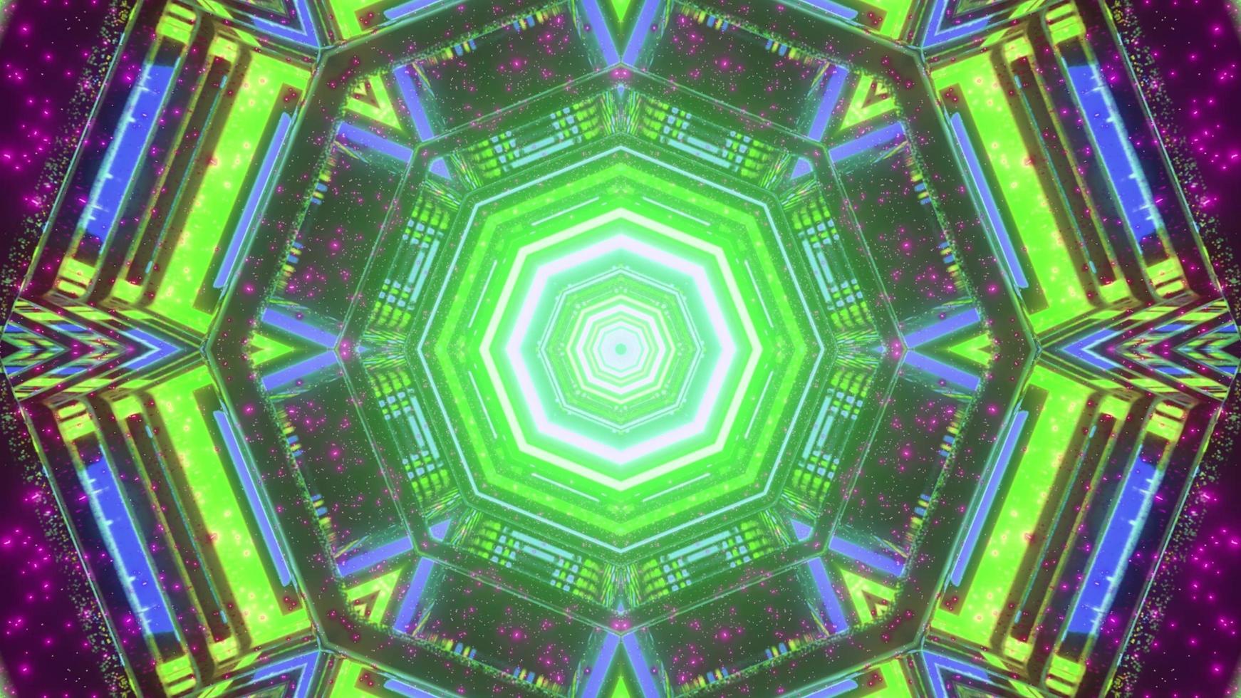 3D illustration of creative geometric shapes forming bright neon abstract background photo
