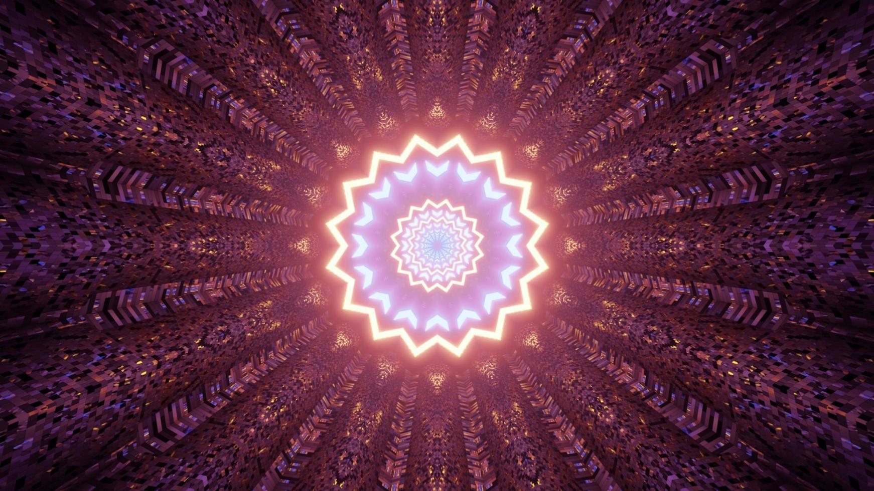 Ilustración 3d de estrella abstracta multifacética en colorido túnel foto