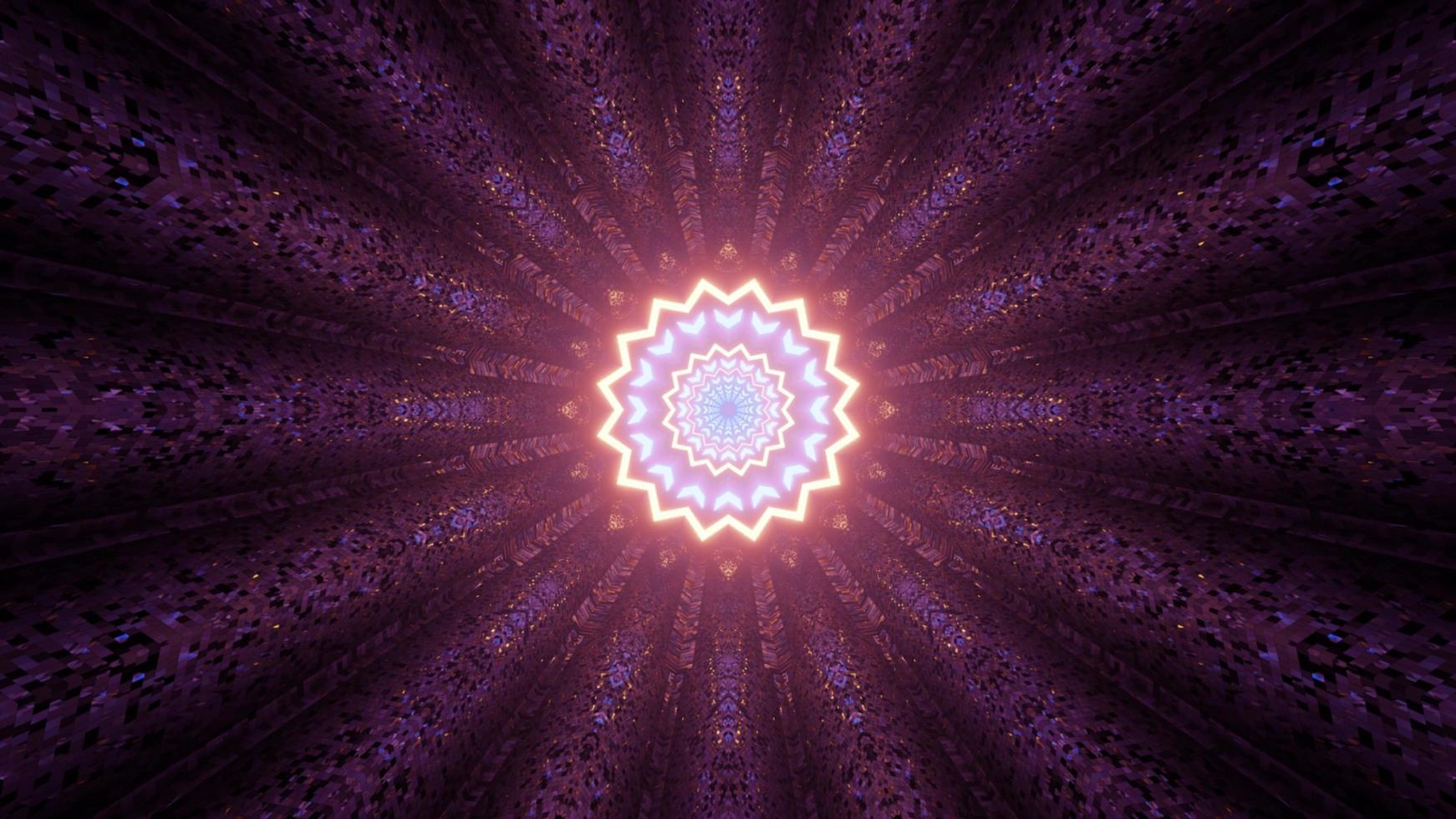 3D illustration of fractal kaleidoscope with colorful rays photo