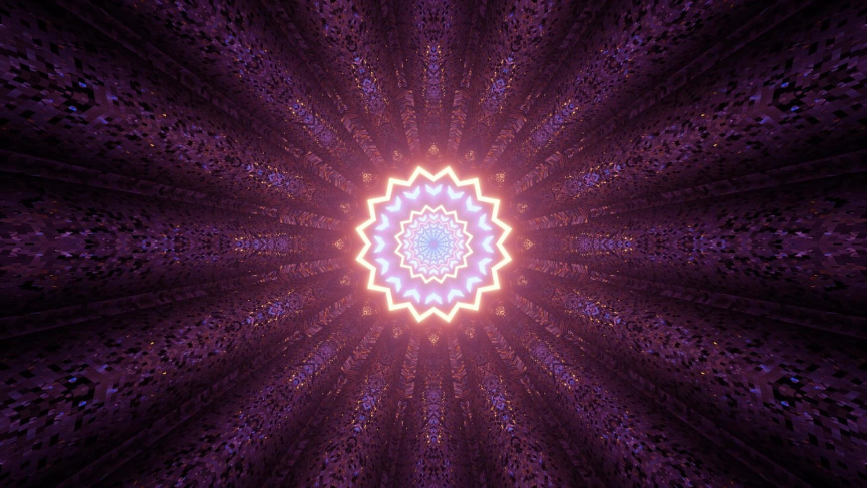 3D illustration of fractal kaleidoscope with colorful rays photo