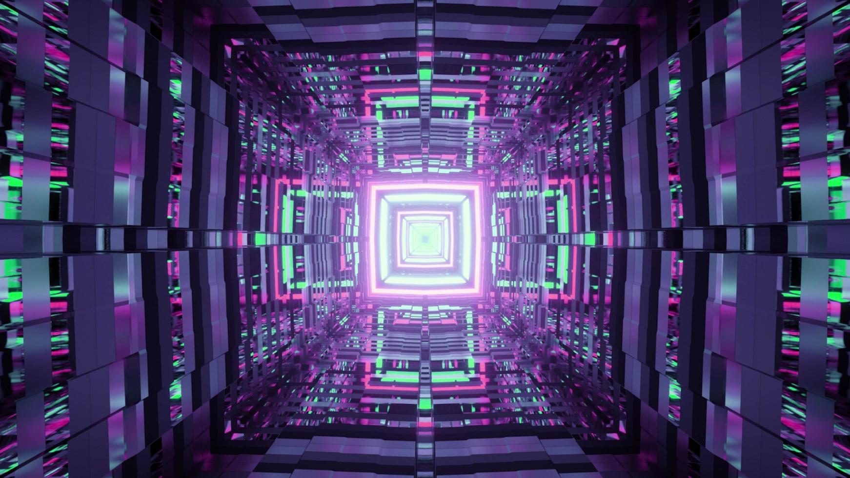 3d illustration of endless glowing tunnel in shape of square photo