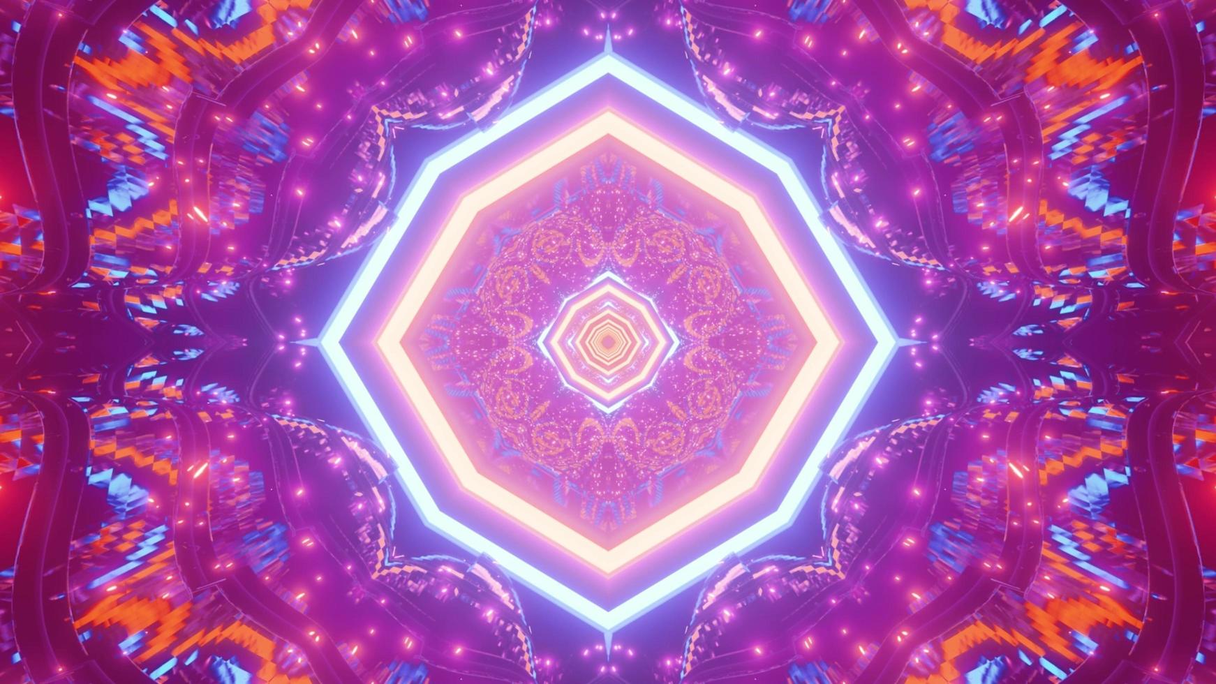 Neon tunnel with kaleidoscopic ornament 3D illustration photo