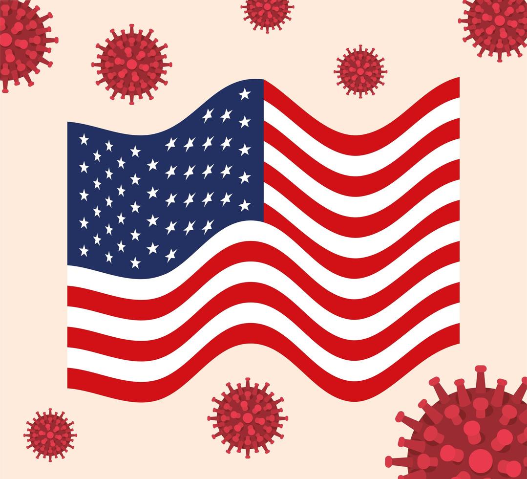 Banner de coronavirus con diseño de vector de bandera de Estados Unidos