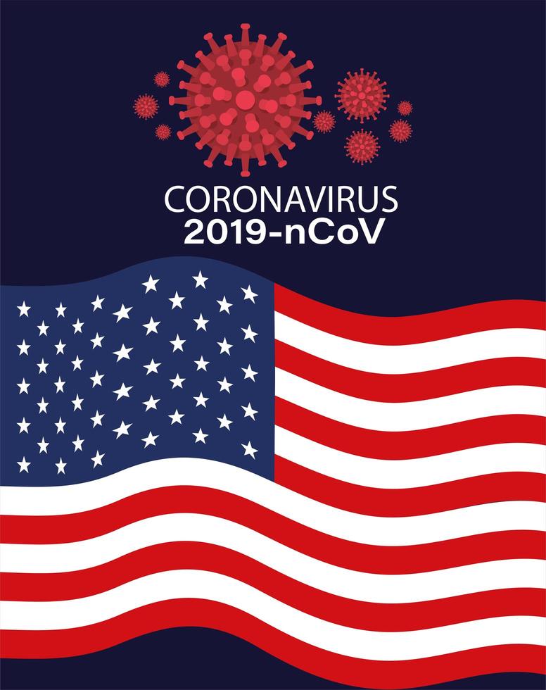 Banner de coronavirus con diseño de vector de bandera de Estados Unidos