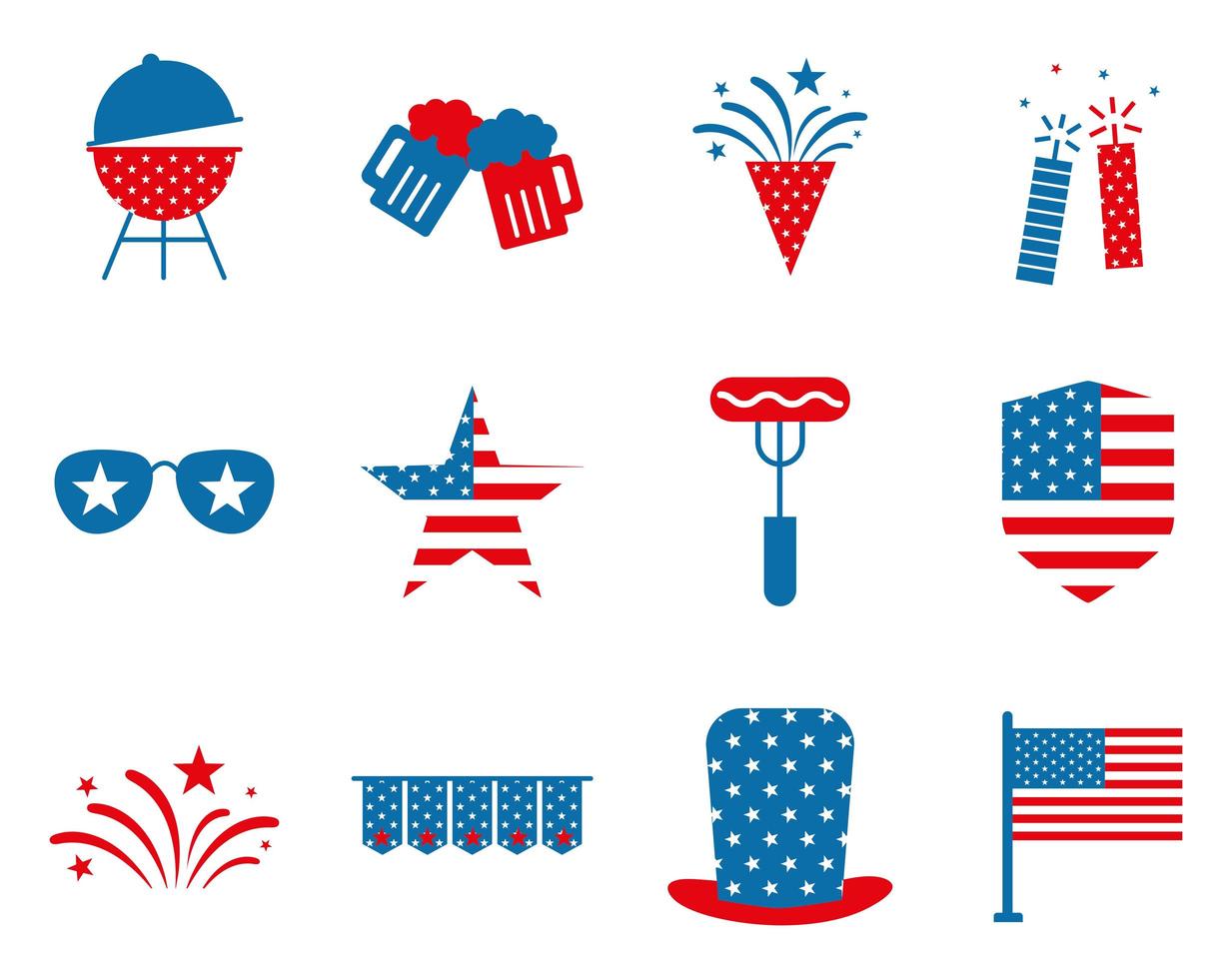 Independence day flat style icon set vector