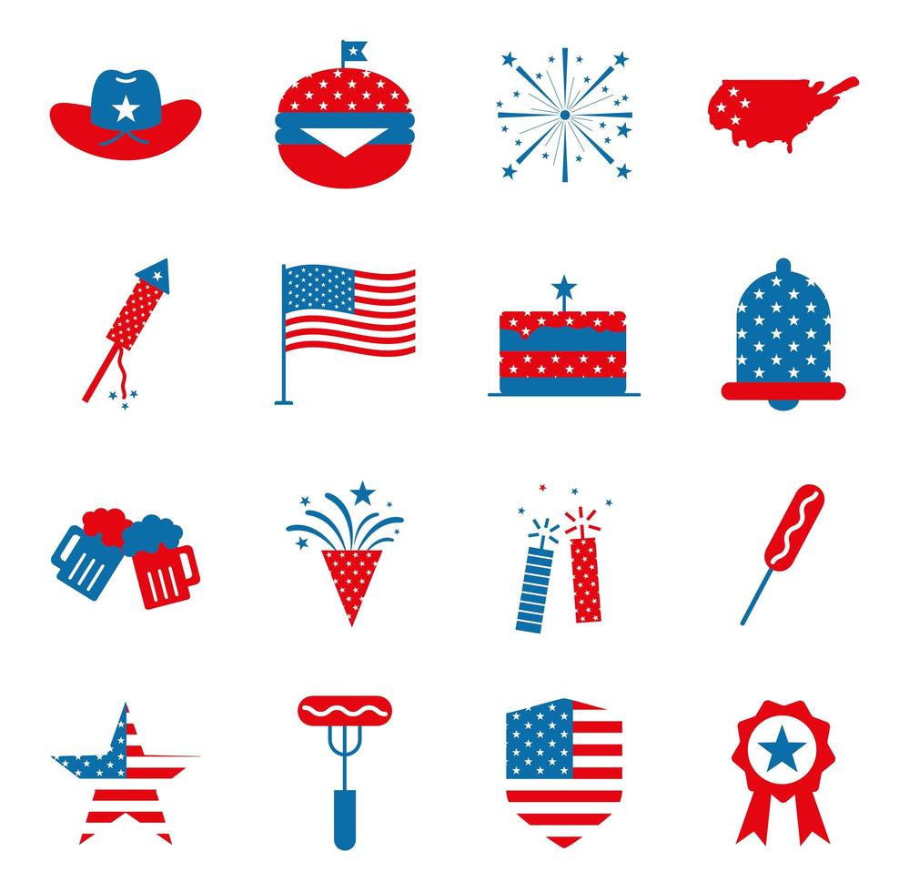 Independence day flat style icon set vector