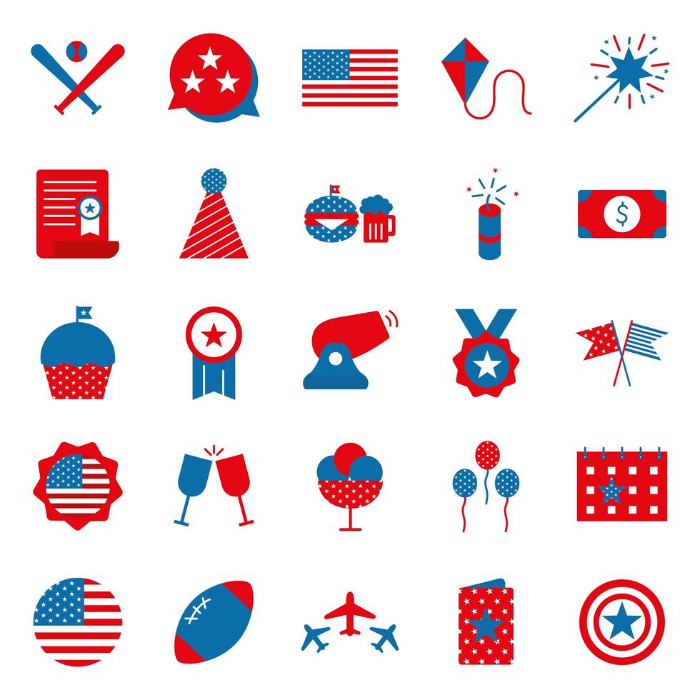 Independence day flat style icon set vector