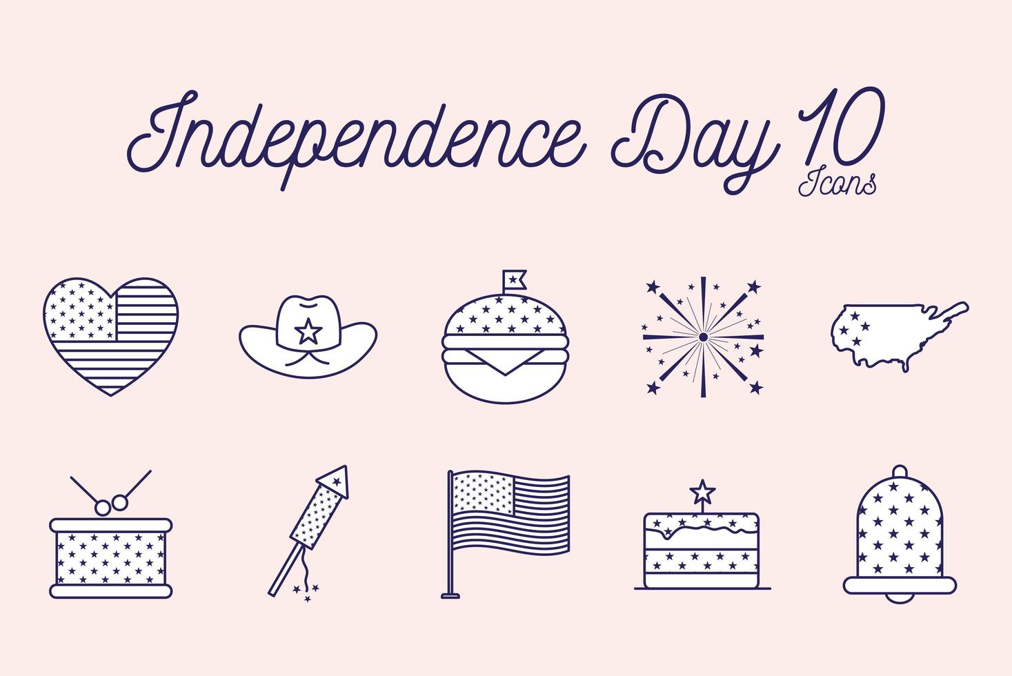 Independence day line style icon set vector