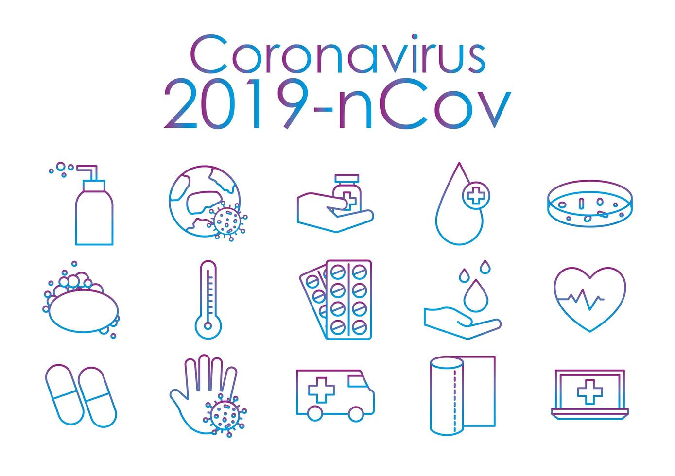 conjunto de iconos de estilo de línea de gradiente de coronavirus vector