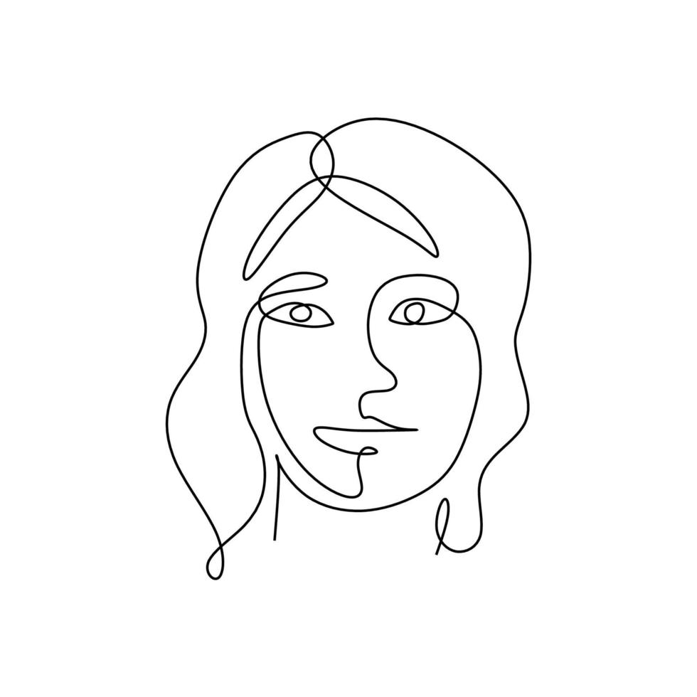 Minimalism poster art with one line drawing abstract face. Abstract Woman face one line drawing. Portrait minimalistic style. Continuous line isolated on white background. vector