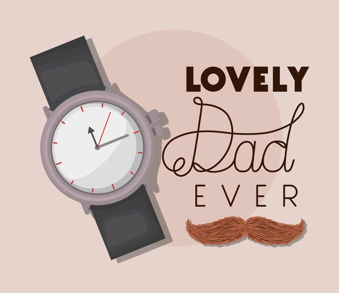 Fathers day celebration banner with watch and mustache vector design