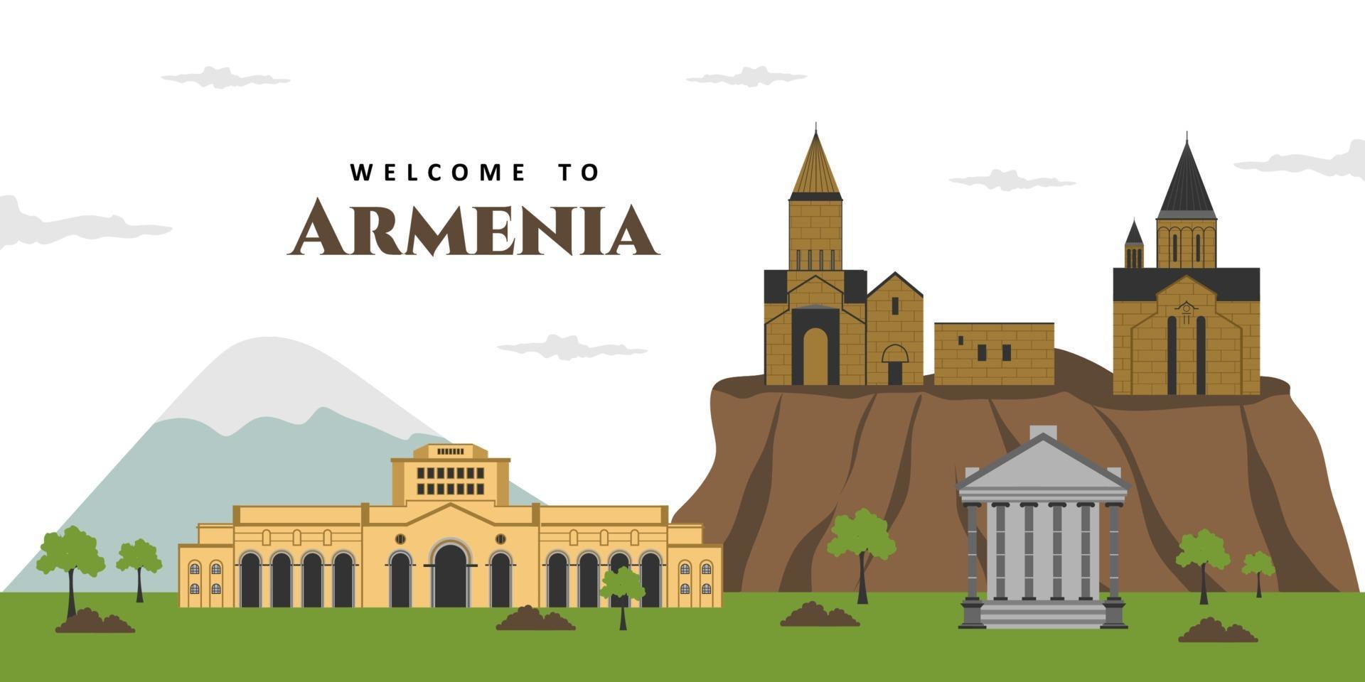 Aerial panorama view of Armenia city landscape travel sights, landmark buildings with Mt Ararat in the background. Beautiful scenery you must visit. The best destination for tourist vacation vector