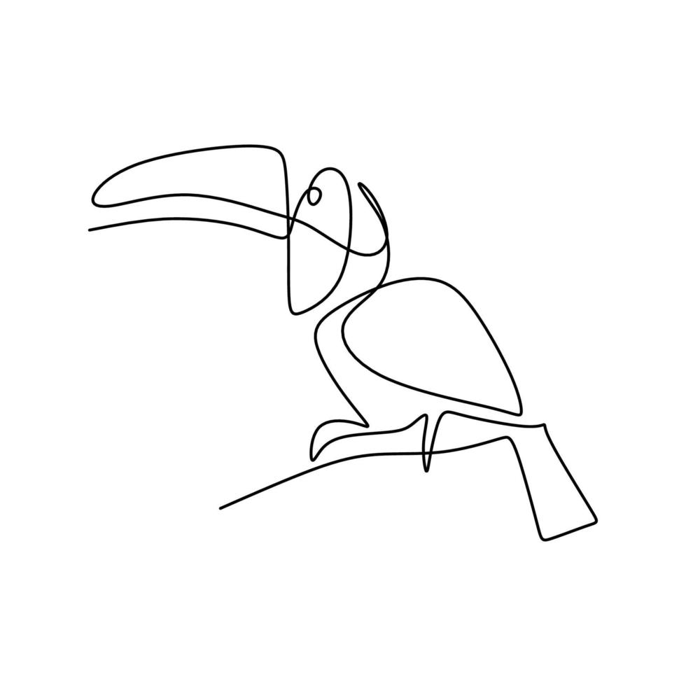 Single continuous line drawing of adorable toucan bird with big beak.  Exotic animal mascot concept for national conservation park icon. Logo  identity. Endangered animal. Vector design illustration 2101554 Vector Art  at Vecteezy