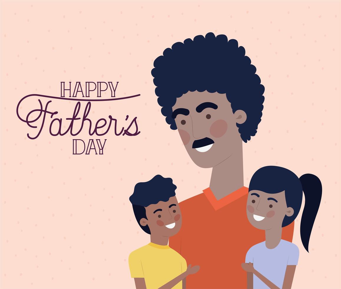 Fathers day celebration banner with afro father with kids vector