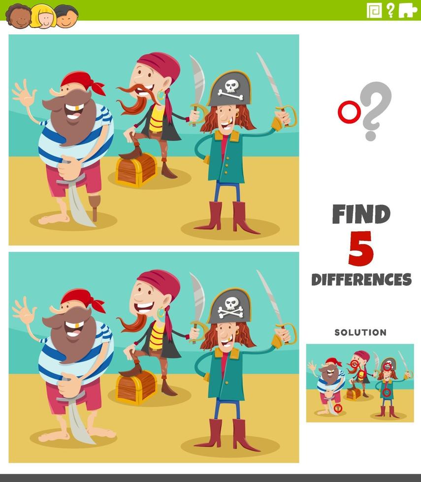 differences educational game with pirate characters vector