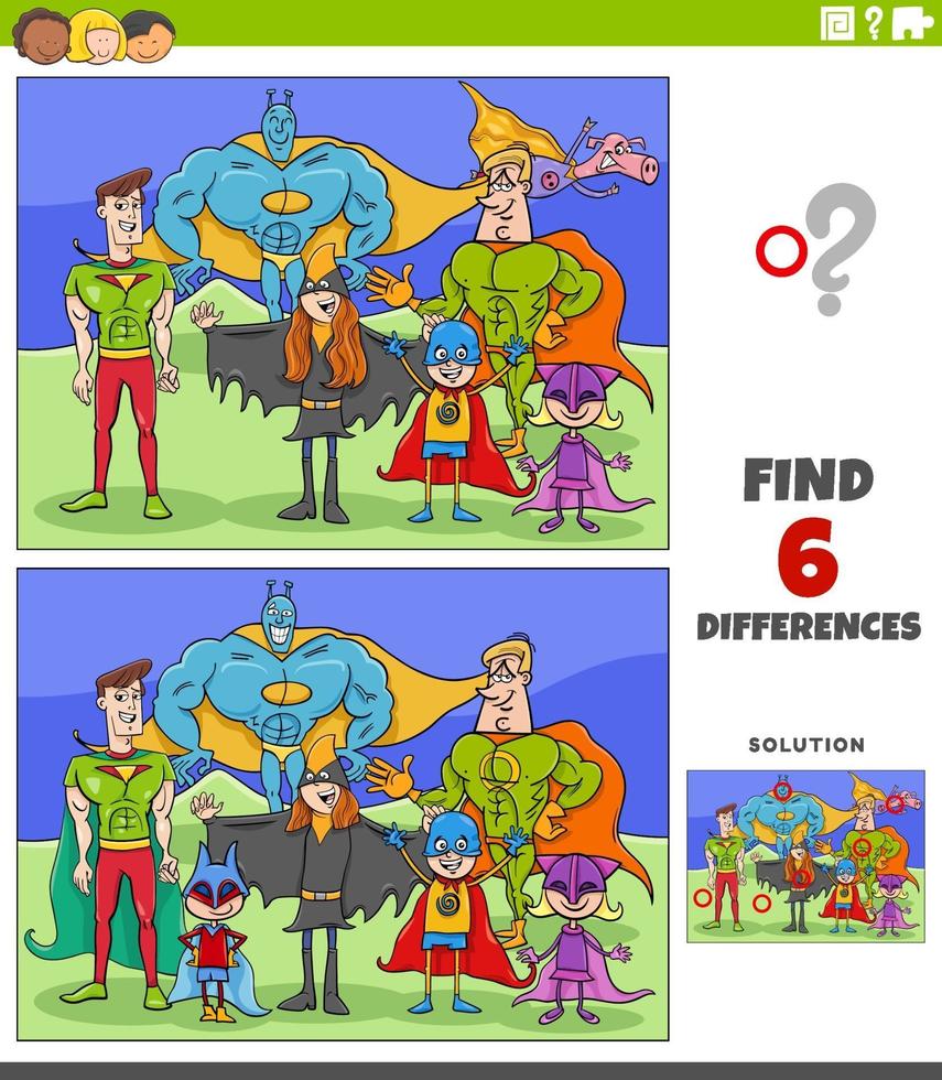 differences educational game with cartoon super heroes vector