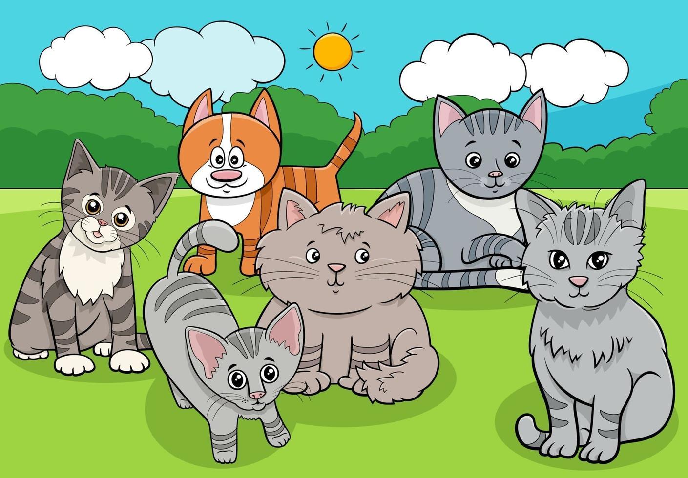 gatos y gatitos animales grupo ilustración de dibujos animados vector