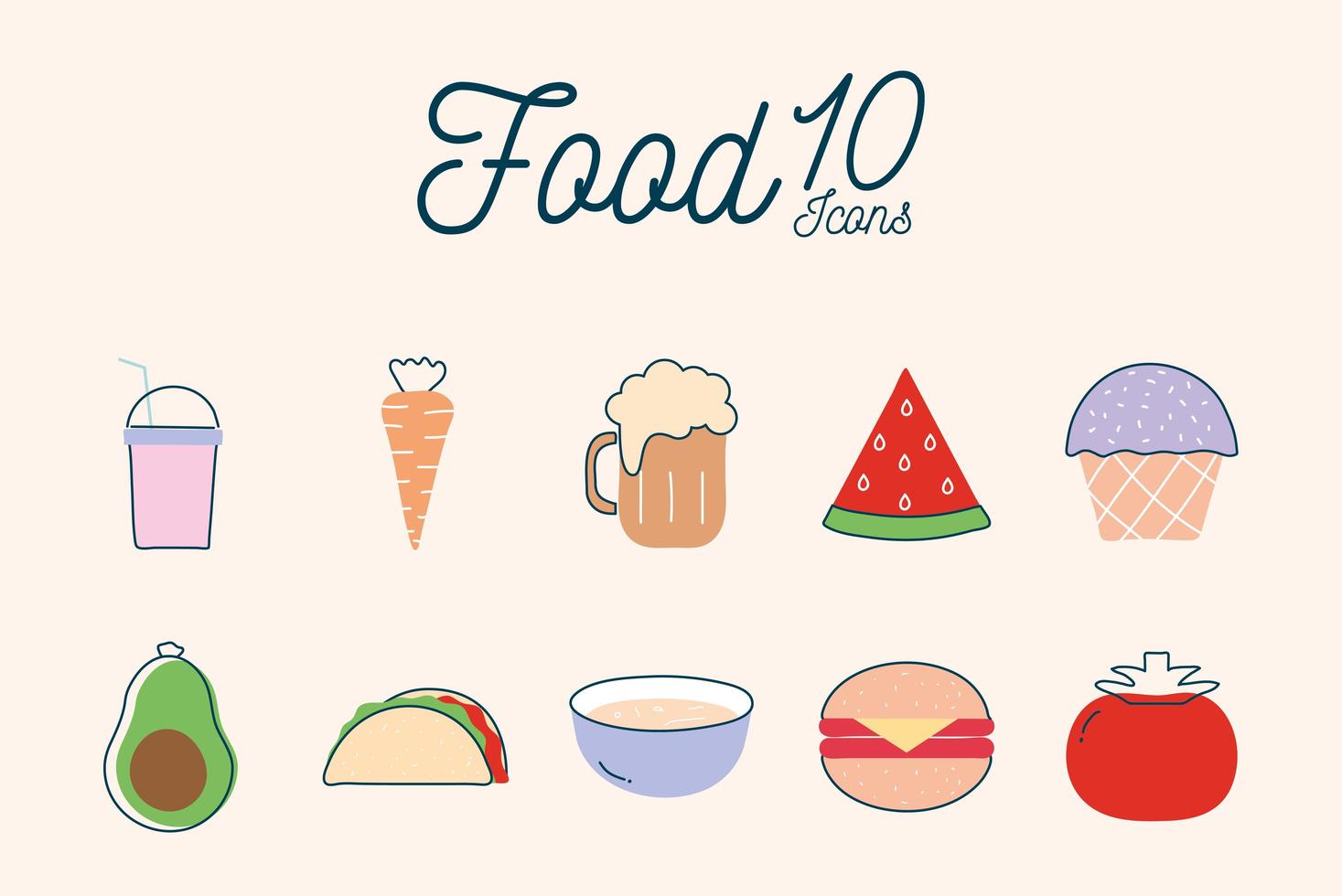 Food flat style icon set vector design