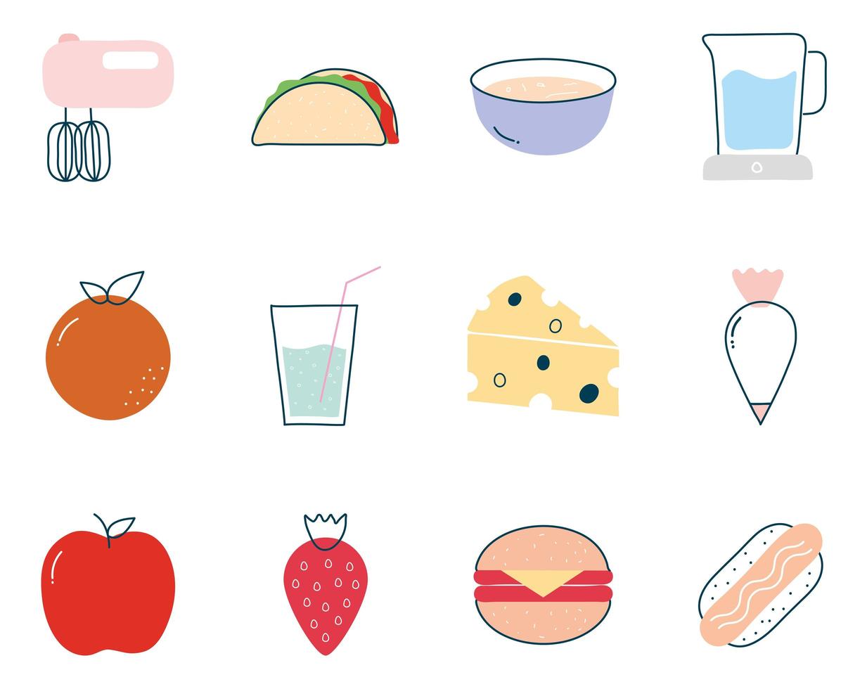 comida estilo plano conjunto de iconos de diseño vectorial vector