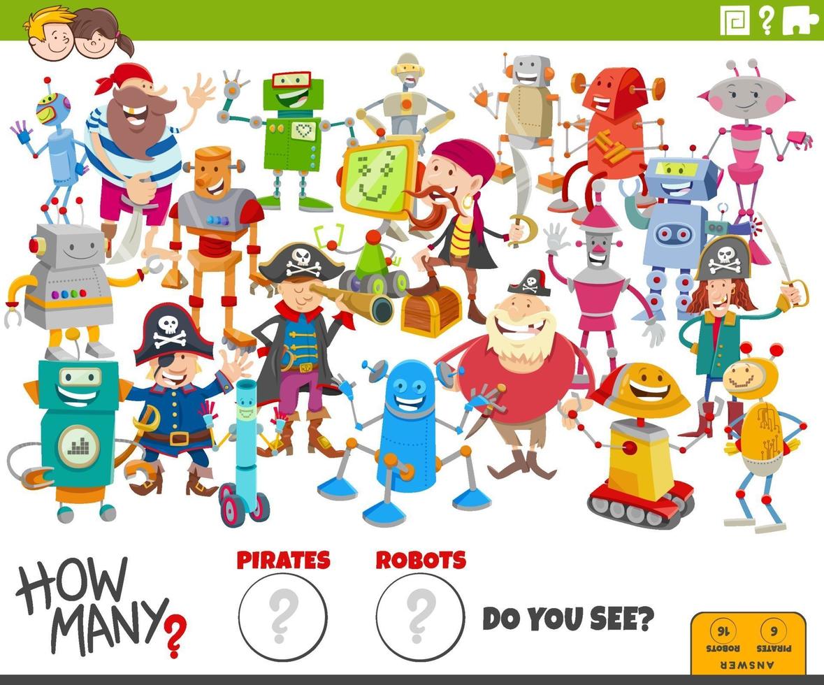 cuántos robots de dibujos animados y piratas tarea educativa vector