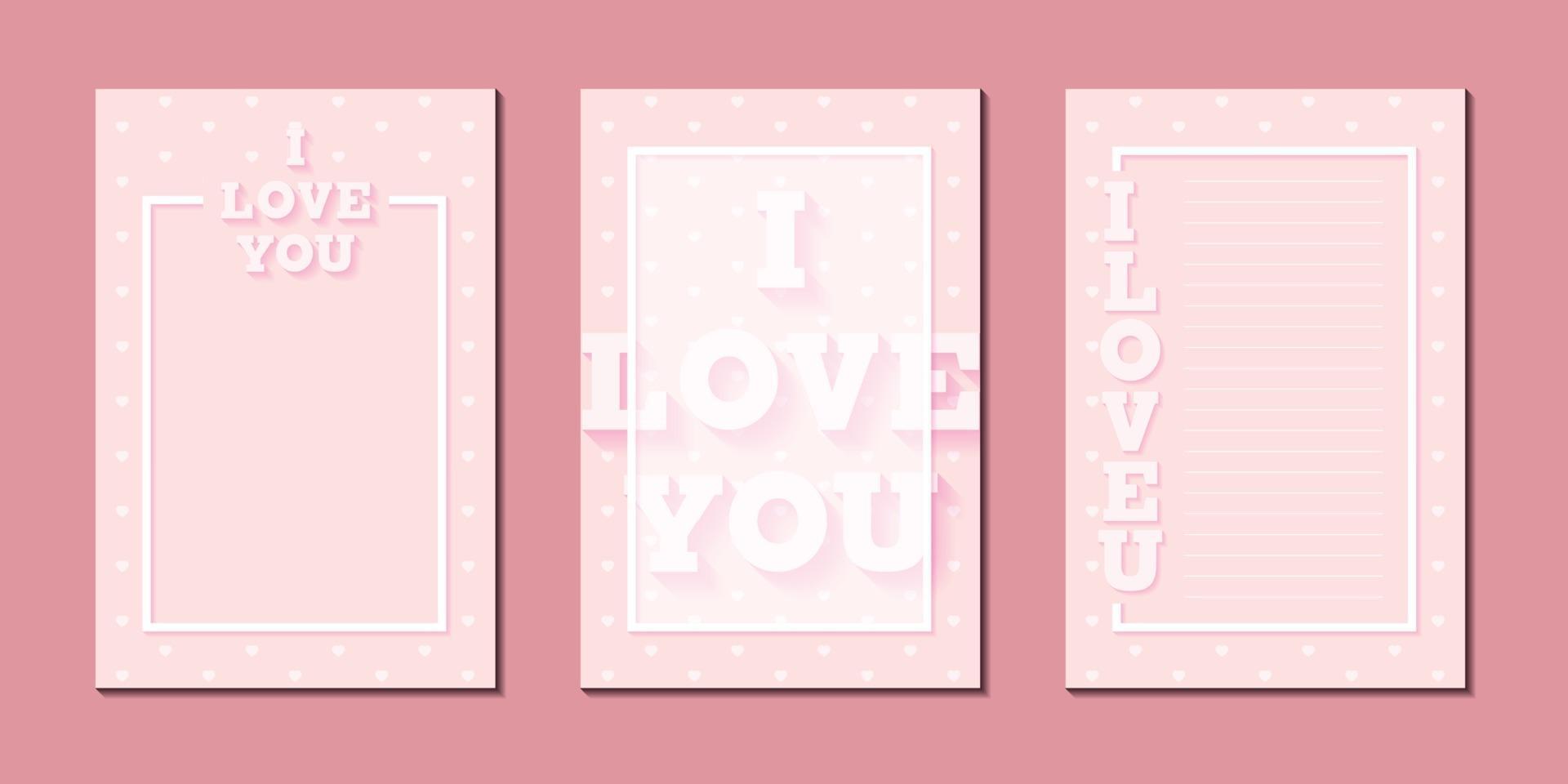 minimalist greeting card pink background typography i love you with frame message vector template