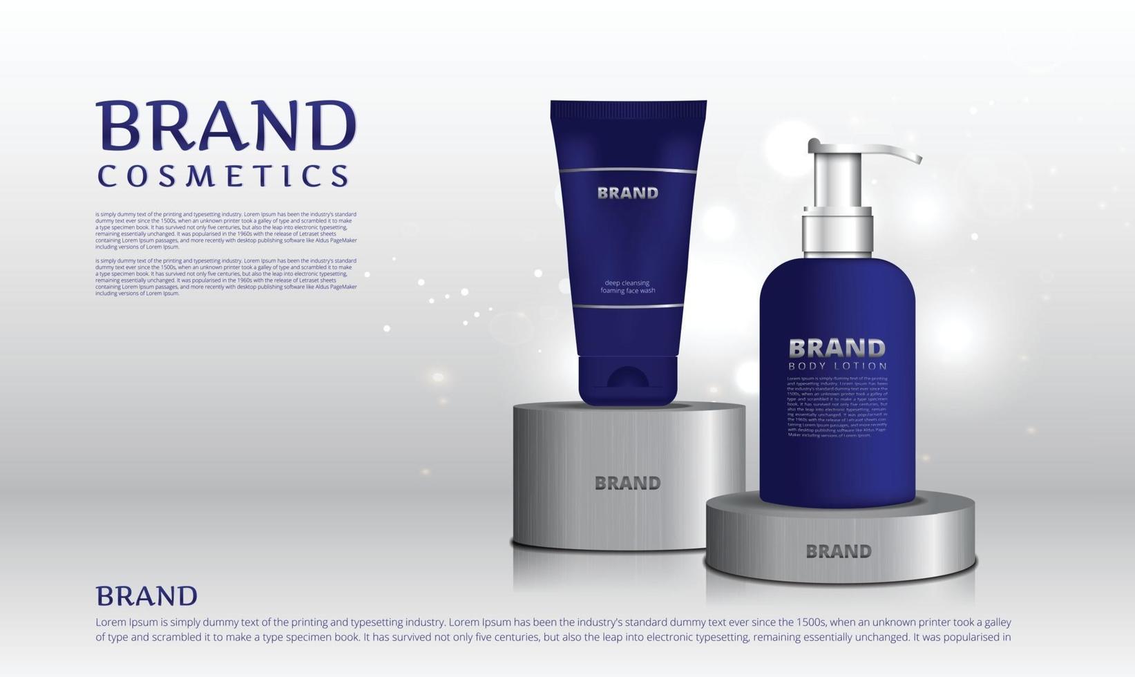 Stainless steel stand for cosmetic products with background silver color and bokeh vector illustration