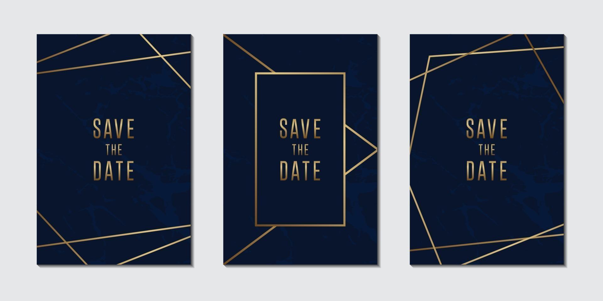 Wedding invitation card collection with luxury Blue and golden marble texture background vector