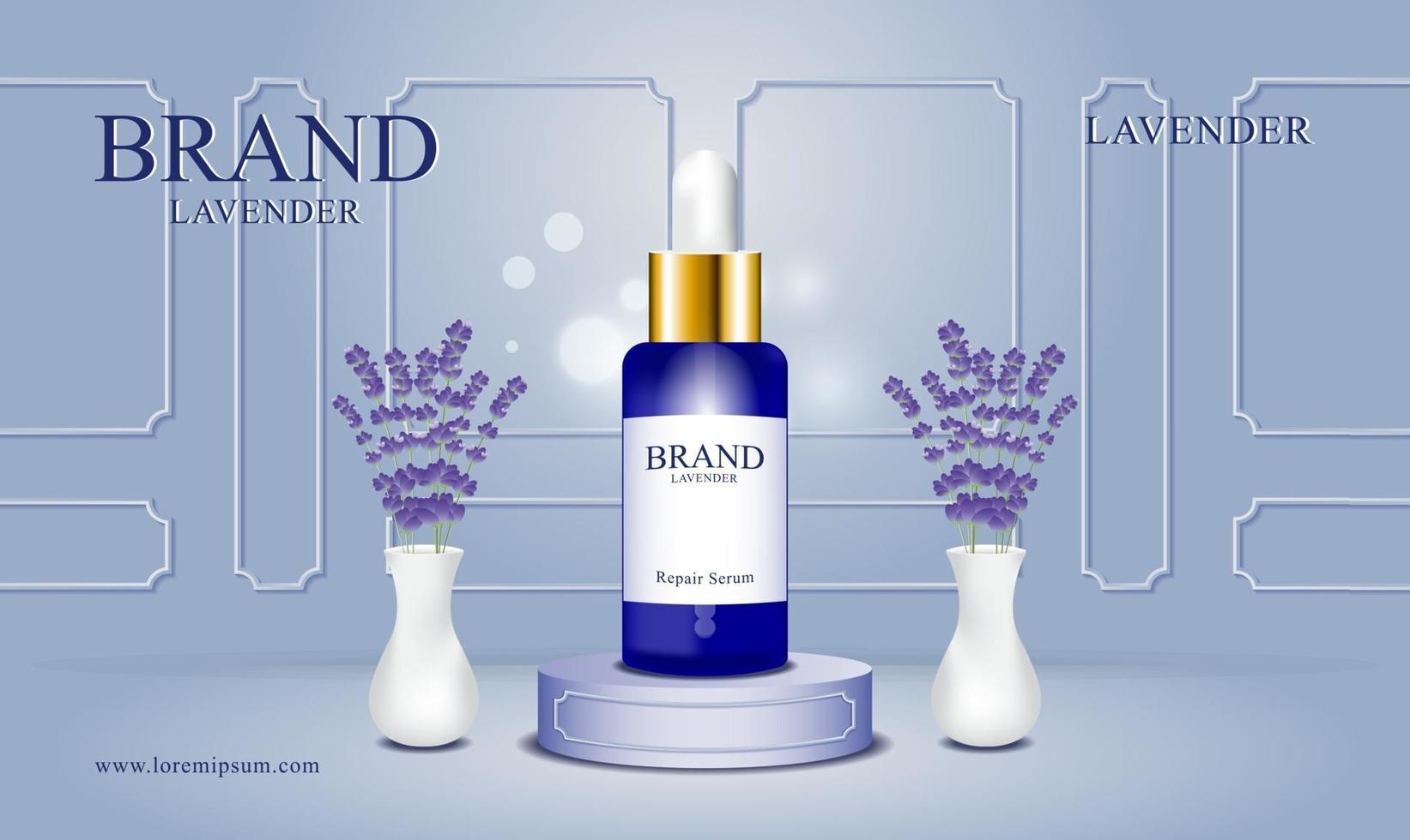 Producto cosmético de fondo con lavanda. vector