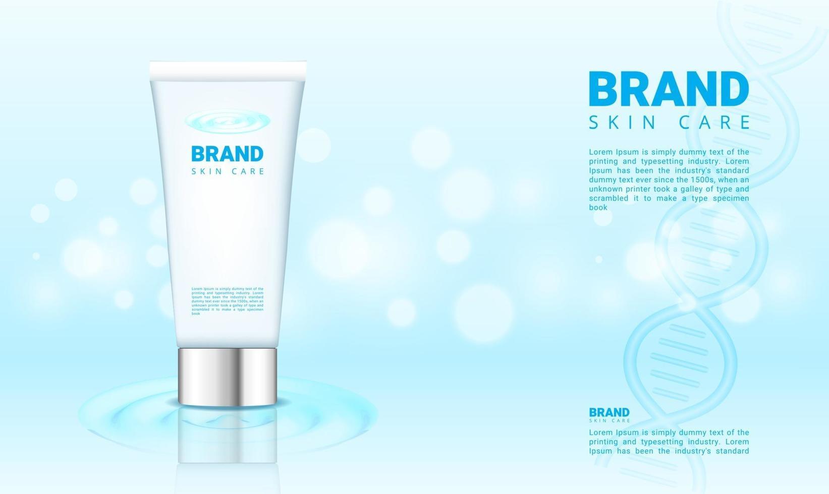 Blue water and bokeh background for cosmetics product with 3d packaging vector illustration