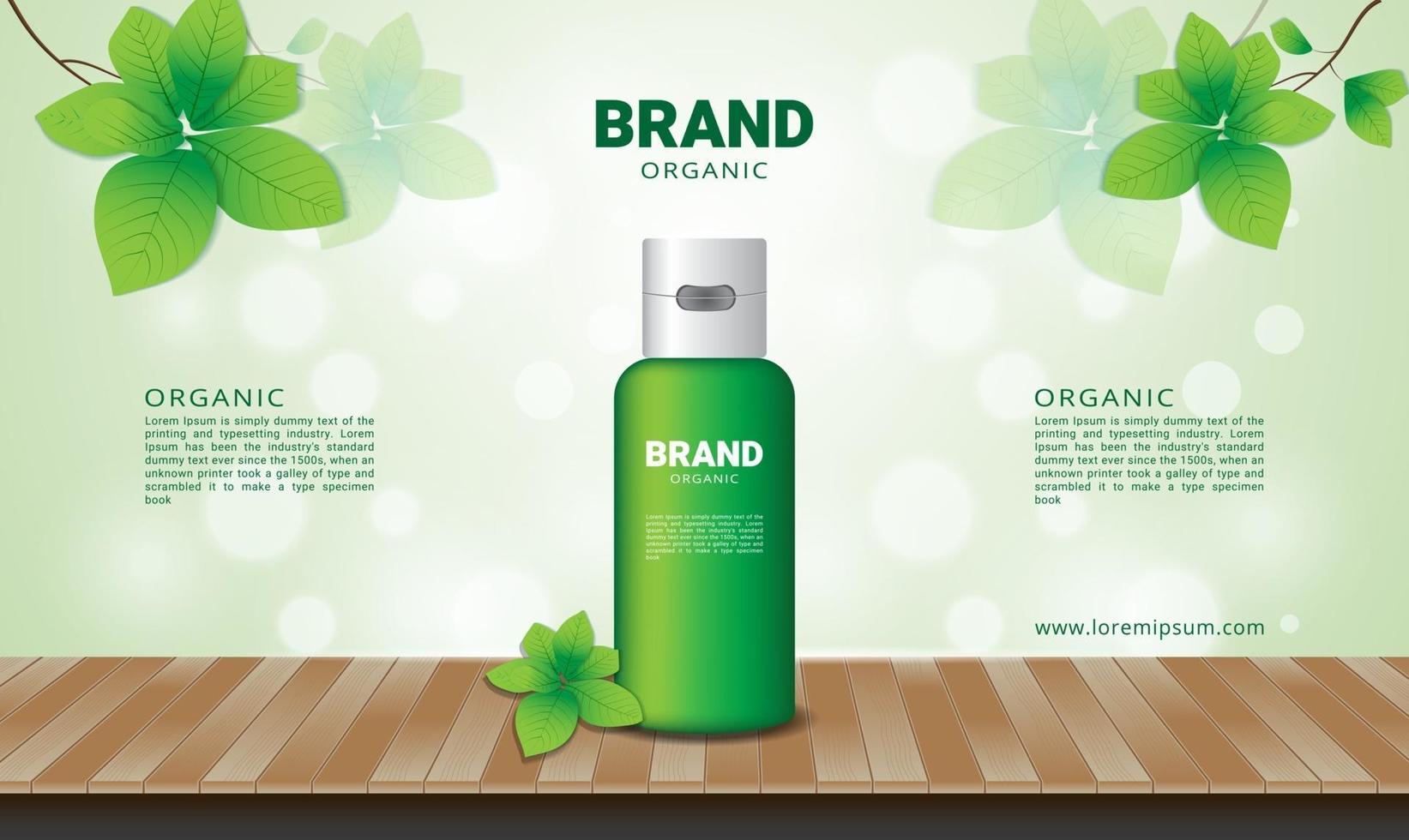 Natural and green leaf background for organic cosmetic with wood floor vector